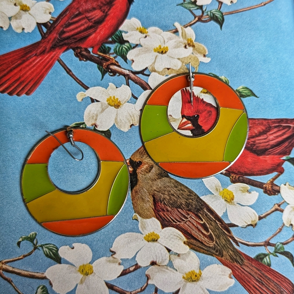 70's Revival Enamel Orange Yellow Green Enamel Earrings